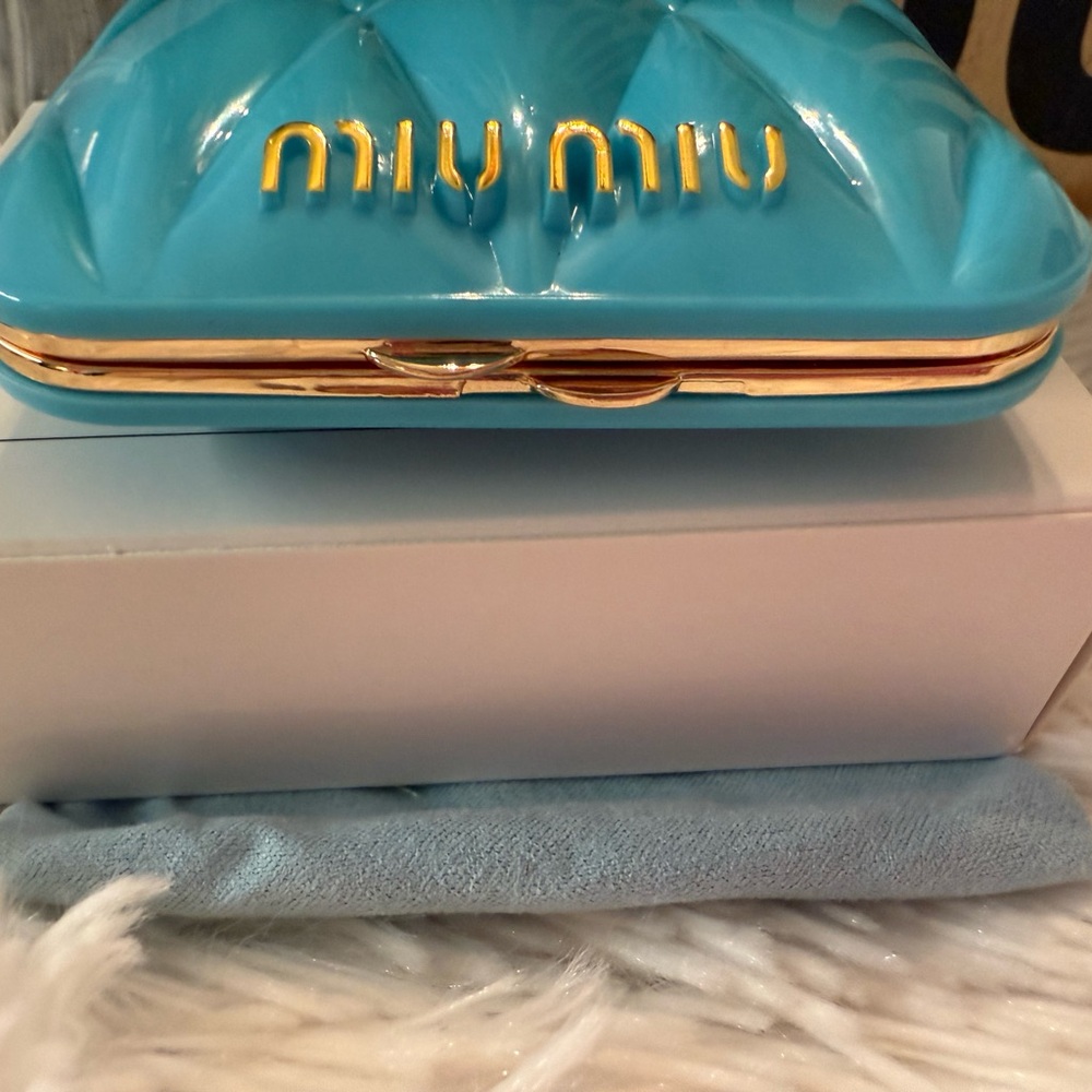NWT Authentic Miu Miu Robin Egg Blue Double Sided Dual Compact Mirror - Picture 5 of 10